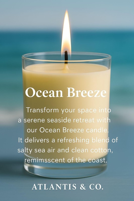 ATLANTIS&CO Ocean Breeze Scented Candle 8oz Soy Wax Aromatherapy Gift gallery