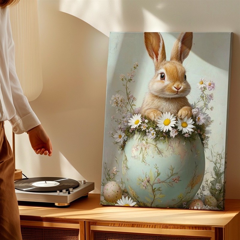 Wall Art Bunny Rabbit in Floral Easter Egg Daisies Spring Pastel Canvas Print gallery
