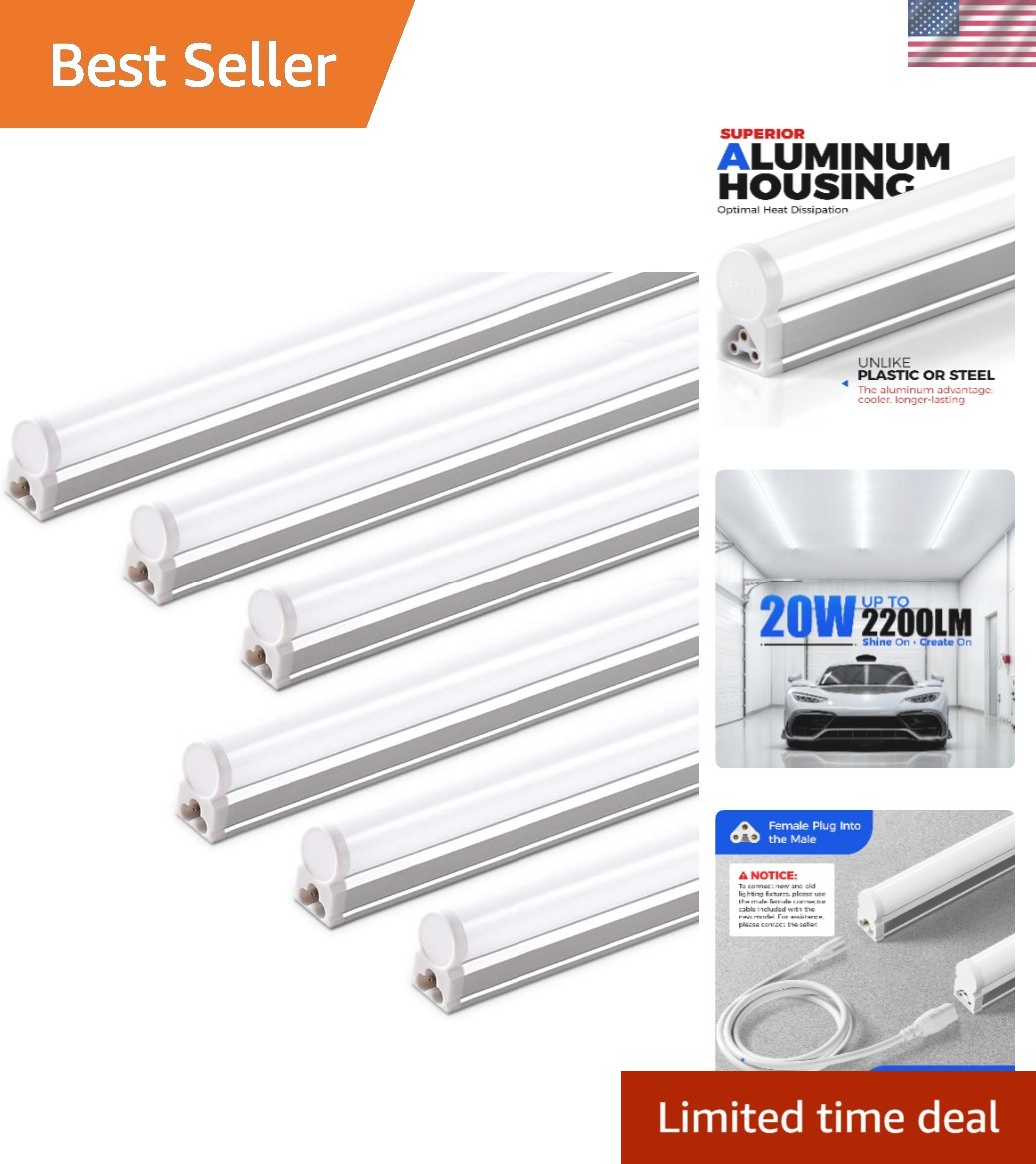 Versatile 6 Pack 4FT LED Lights: 2200lm Bright White for Indoor Spaces & Garages gallery