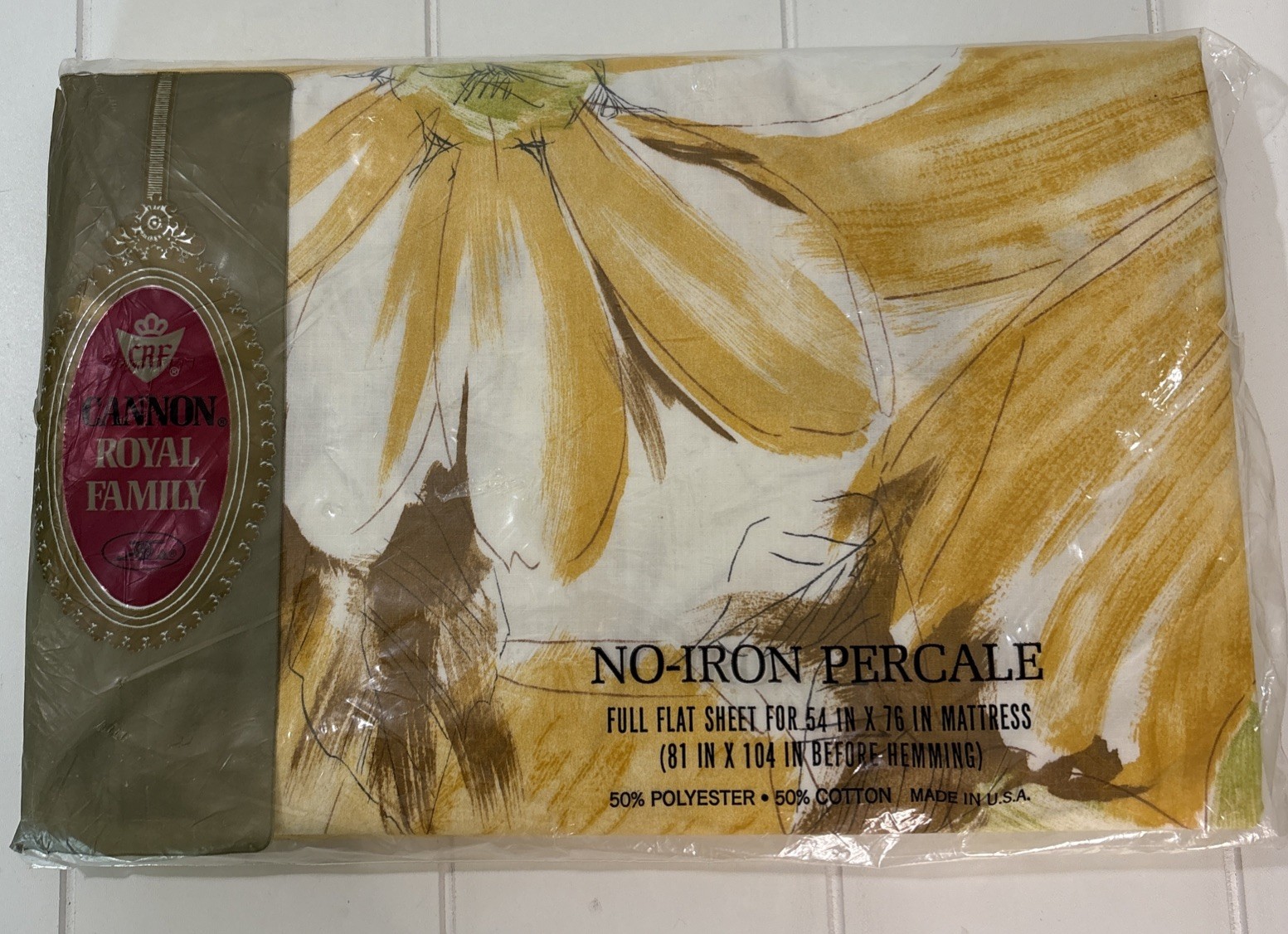 Cannon Royal Family Percale Yellow Brown Double Full Flat Sheet USA Made NEW gallery