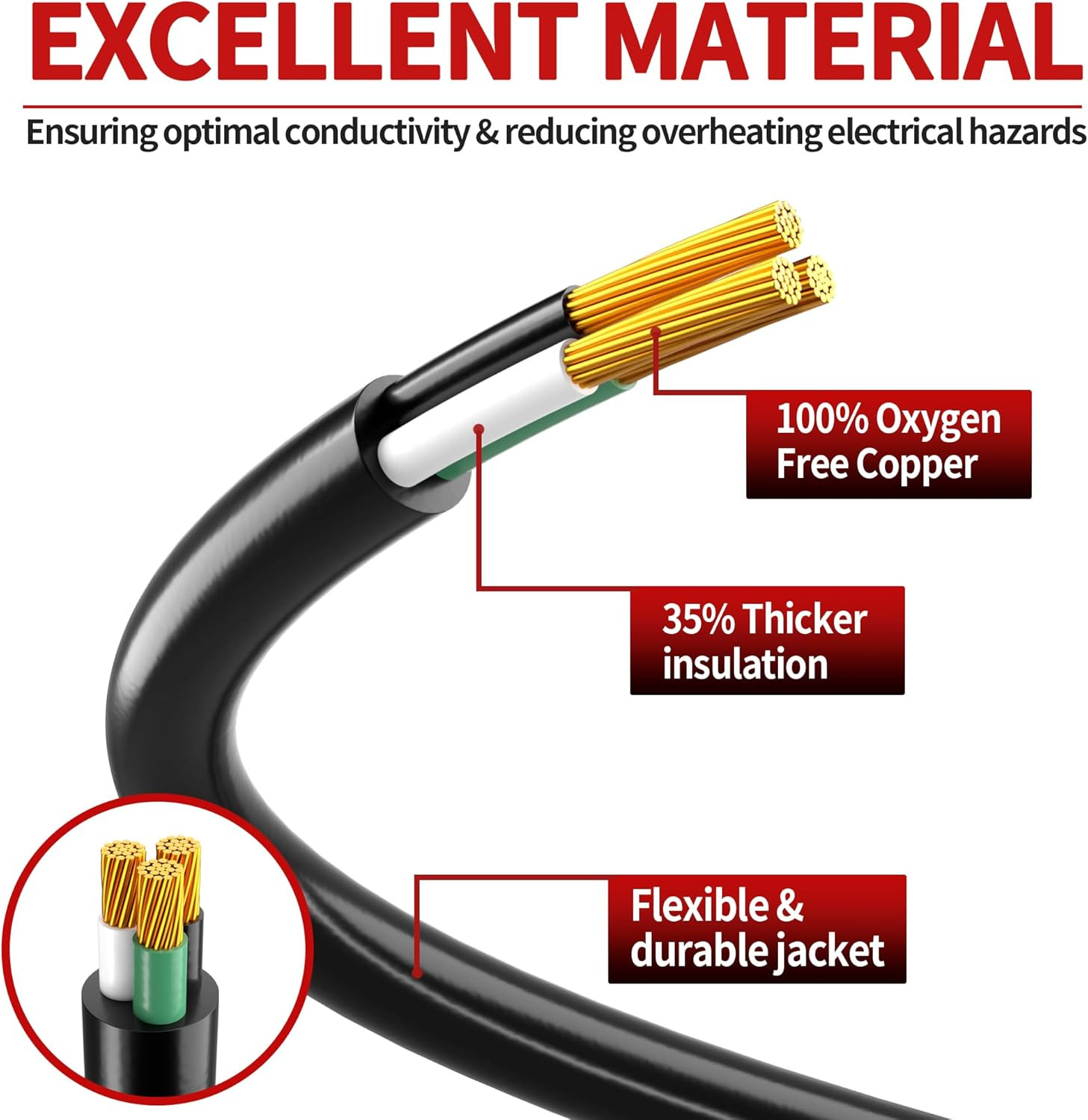 16/3 Short Extension Cord 4 FT, Black Extension Cord Flexible & Durable, Indoor gallery