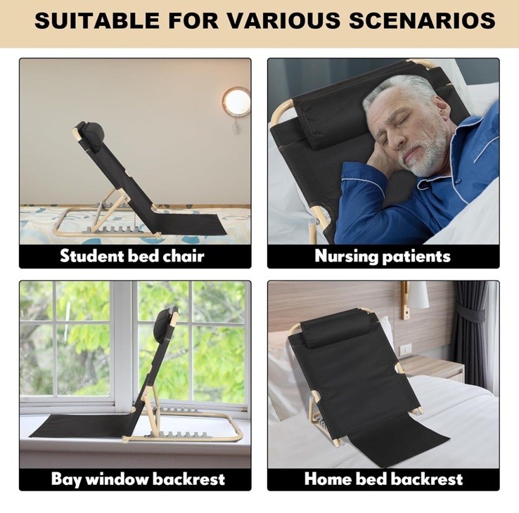 Adjustable Bed Backrest Sit Up Support Chair Pillow w Armrest Foldable 28.4” gallery