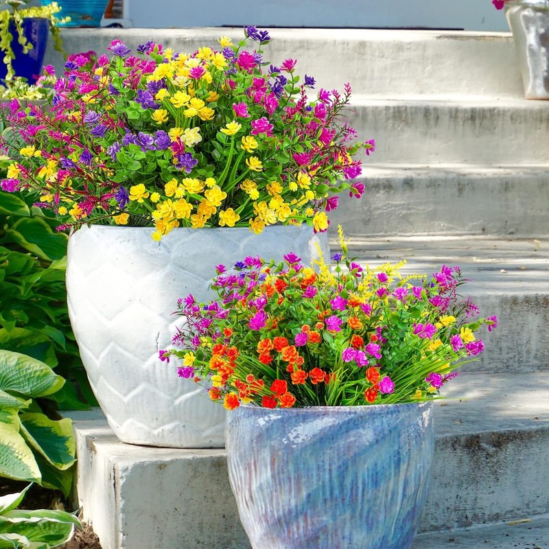 16PCS UV-Resistant Artificial Flowers Faux Plants for Outdoor & Home Decor gallery