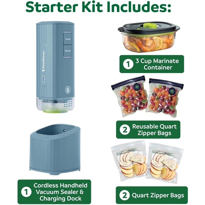 Mini Handheld Vacuum Sealer Machine with Marinate Setting & Charging Dock gallery