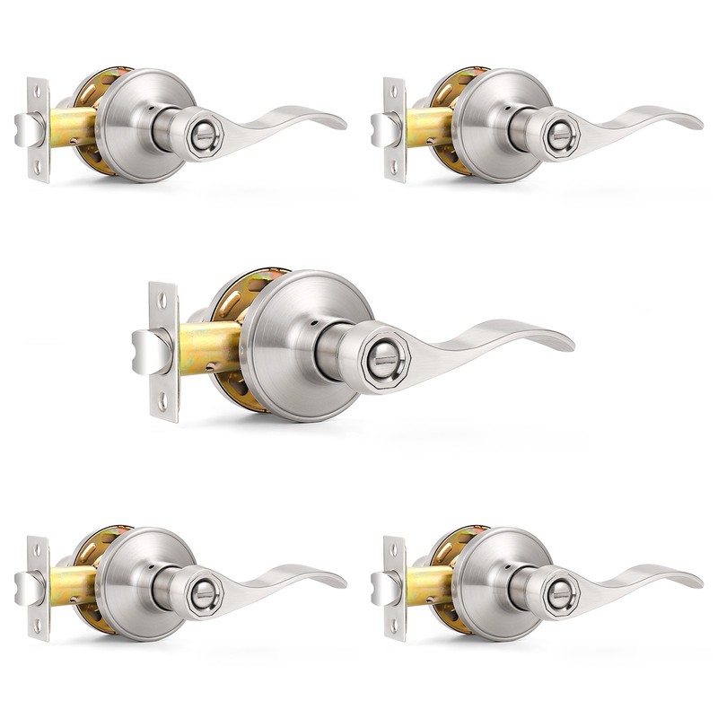 Brushed Nickel Round Door Knobs Privacy Passage Wave Door Levers Entry Locks gallery