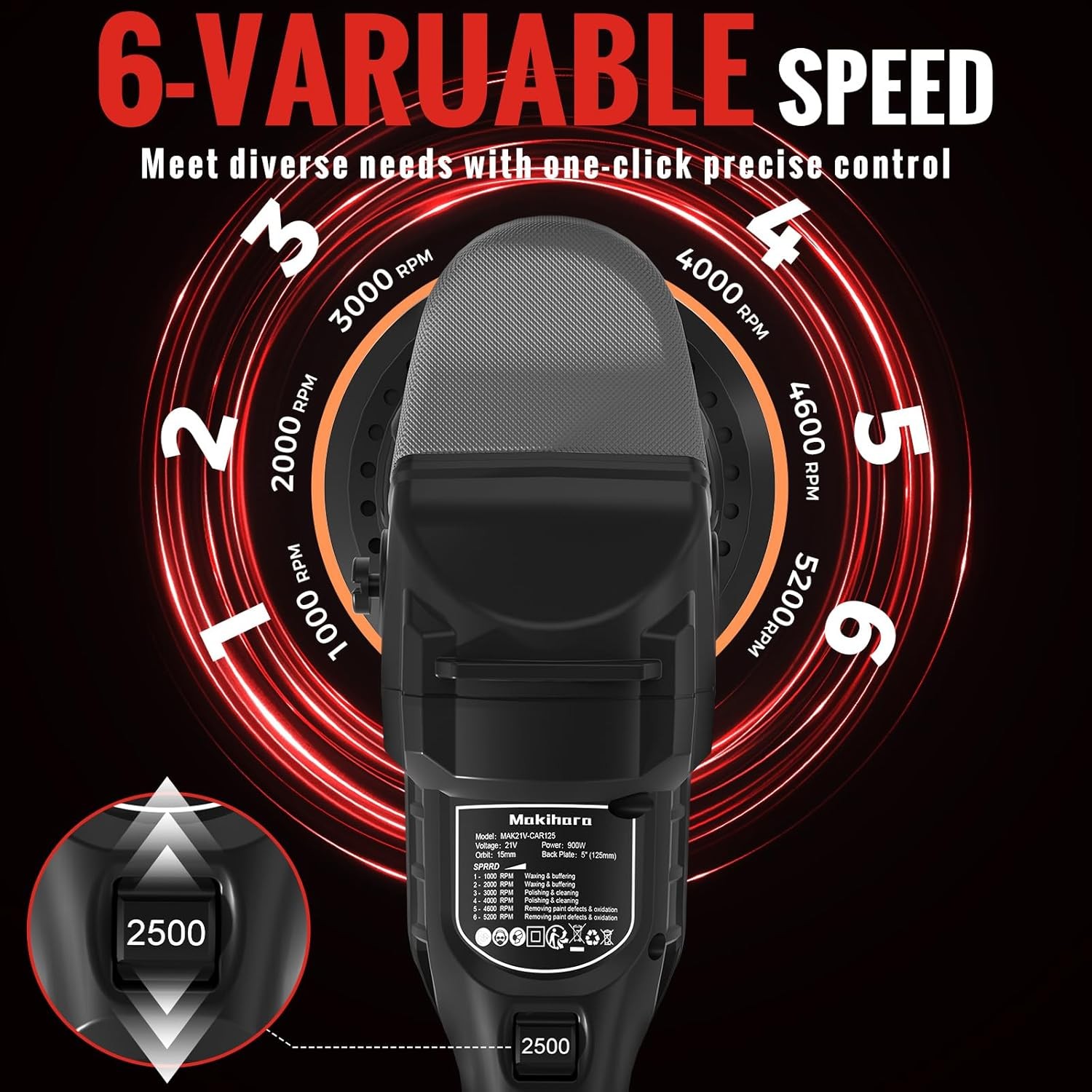 5 Inch Cordless Buffer 21V Random Orbital 6 Speed gallery
