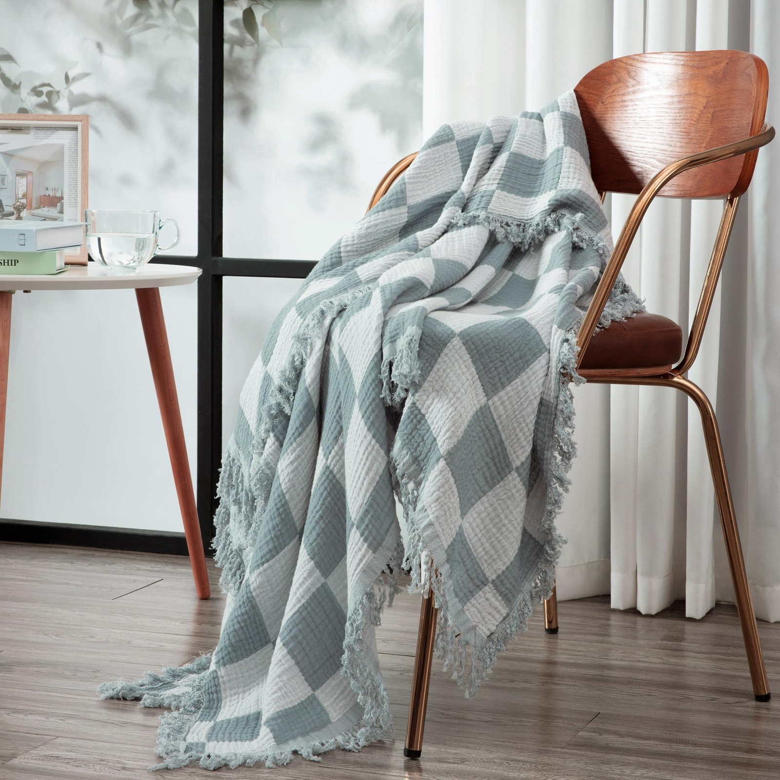 Chezmoi Collection Kendall Checkered Cotton Muslin Woven Gauze Throw Blanket gallery