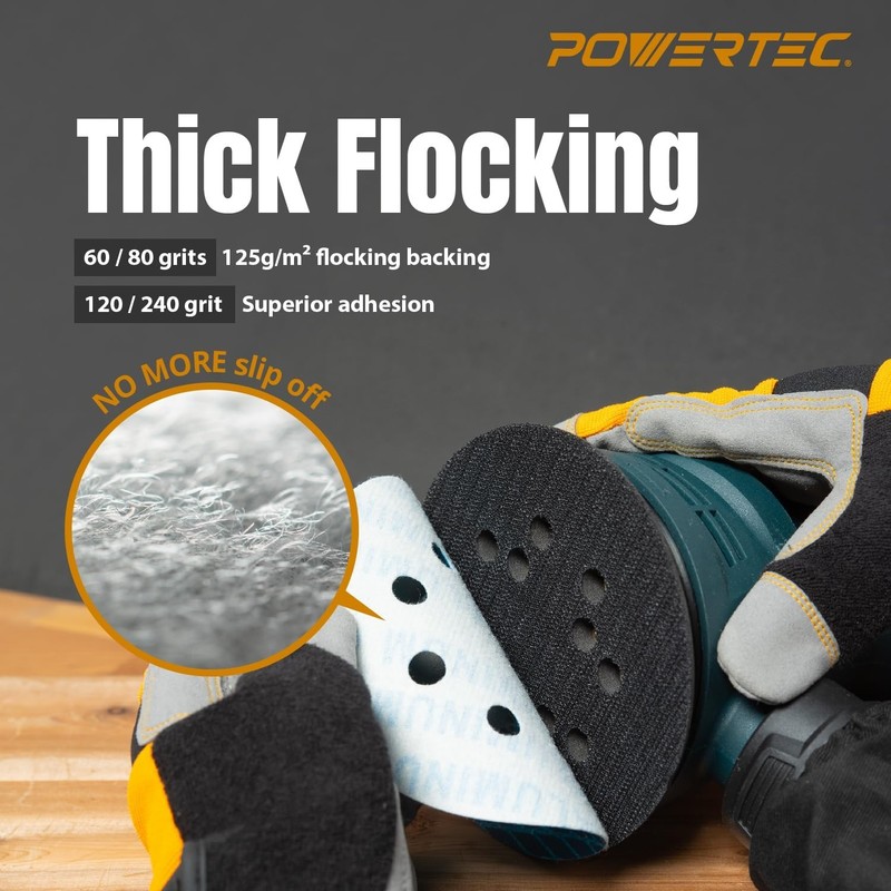 POWERTEC 5" 8-Hole Diamond Sanding Discs 30PK 60/120/240 Grit Hook & Loop gallery