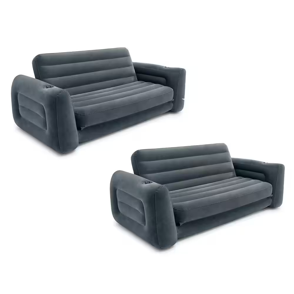 Queen Inflatable Pull-Out Sofa Bed Sleep Away Futon Couch, Gray (2-Pack) gallery