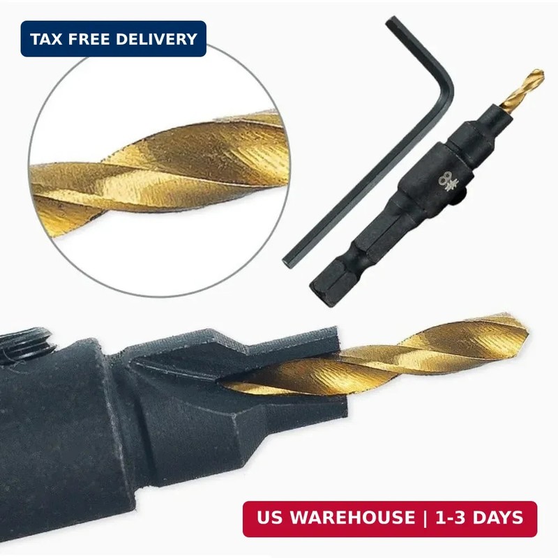 5 PCS Countersink Drill Bit Set, #5, #6, #8, #10, #12, High-Speed Steel Counter gallery