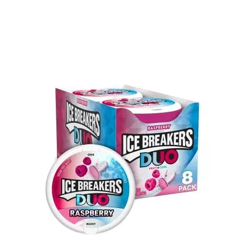 ICE BREAKERS DUO Raspberry Flavored Sugar Free Breath Mints 1.3 oz Tins, 8 Count gallery