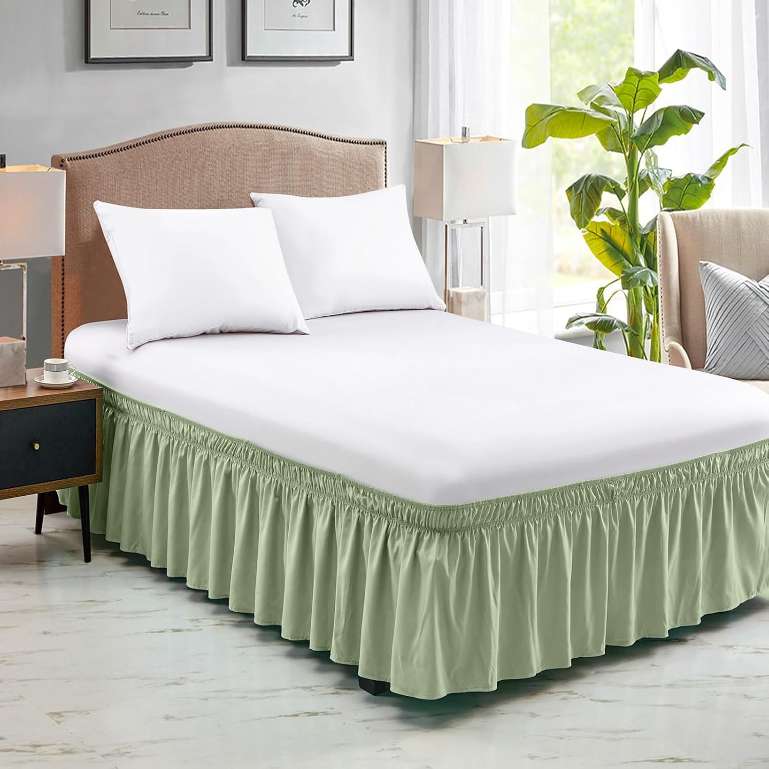 Full Size Elastic Bed Skirt - 18" Drop Sage Green Dust Ruffle gallery