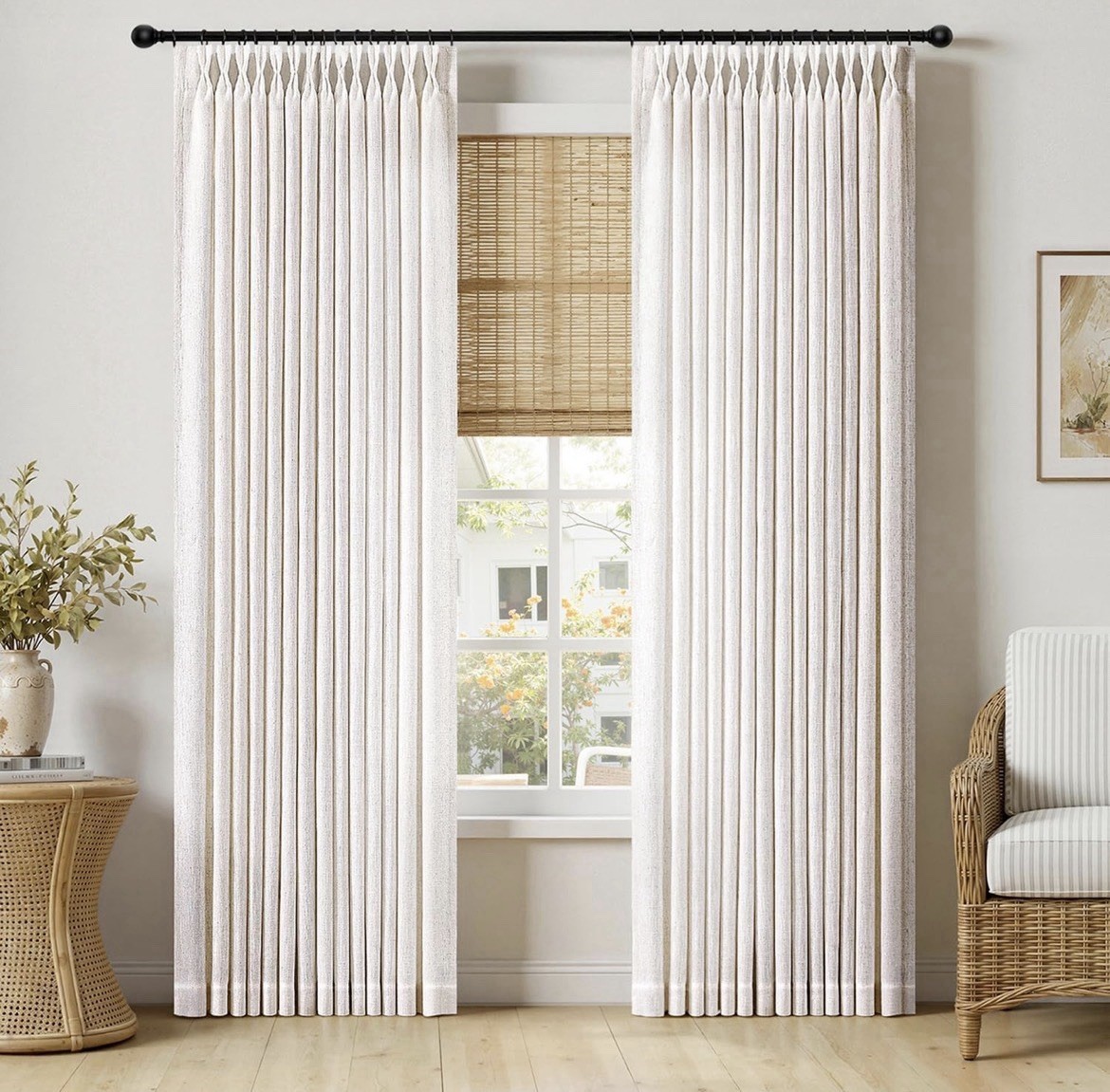 Pinch Pleated Thick Linen Curtains 90 Inches Long 2 Panels for Living Room Be... gallery