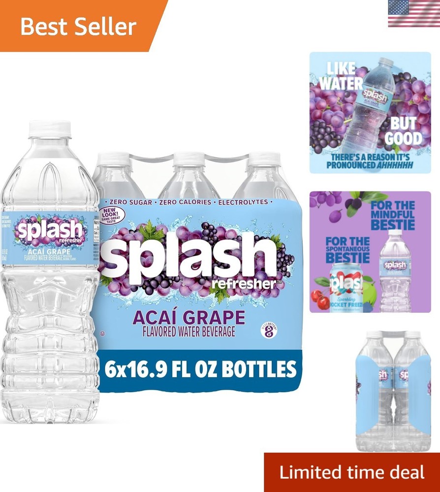Refreshing Acai Grape Flavored Water Bottles - 6-Pack, 16.9 Fl Oz - Zero Sugar