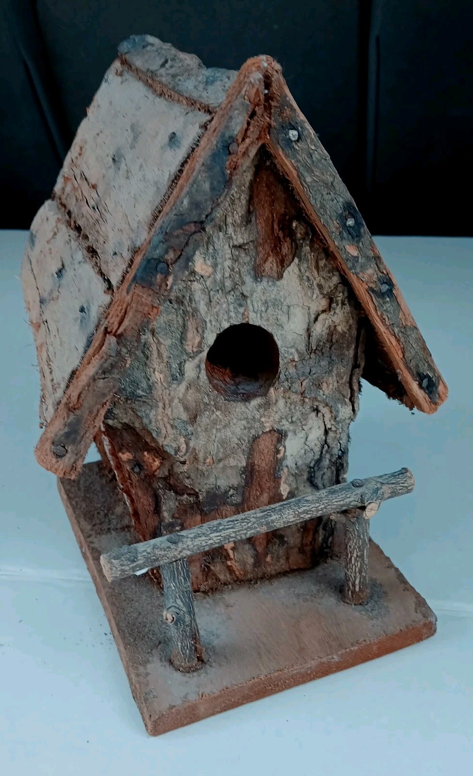 Vintage Handmade Rustic Wood Bark Birdhouse gallery