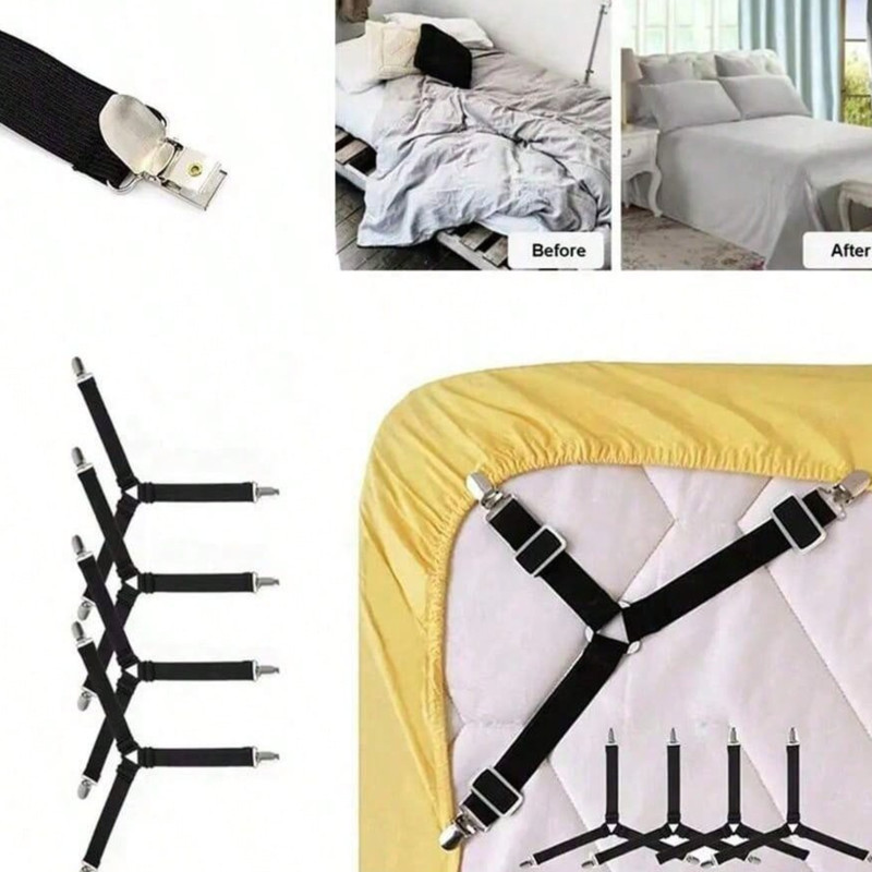 Bed Sheet Holder Straps 4Pcs Triangle Mattress Gripper Clips Suspender Elastic gallery