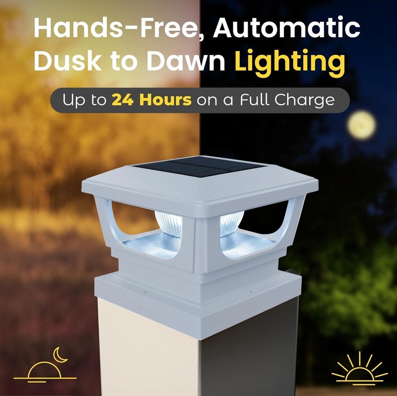 Solar Post Cap Lights for 3x3, 4X4 Posts (2 PACK) BICSGL-12WHT gallery
