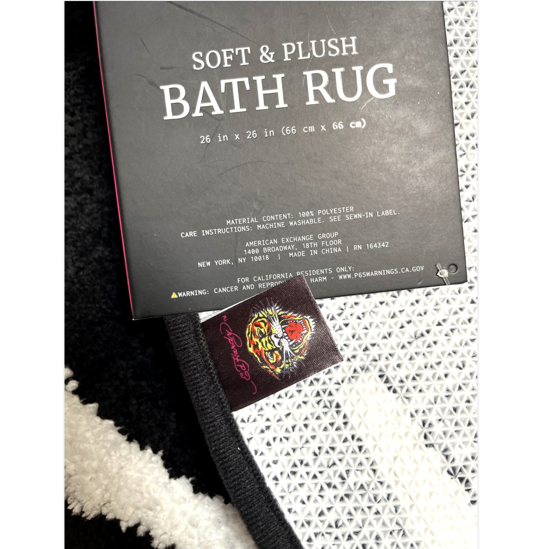 Ed Hardy 8 Ball Bath Rug Black White Round Plush Bathroom Mat 26" Y2K Gothic gallery