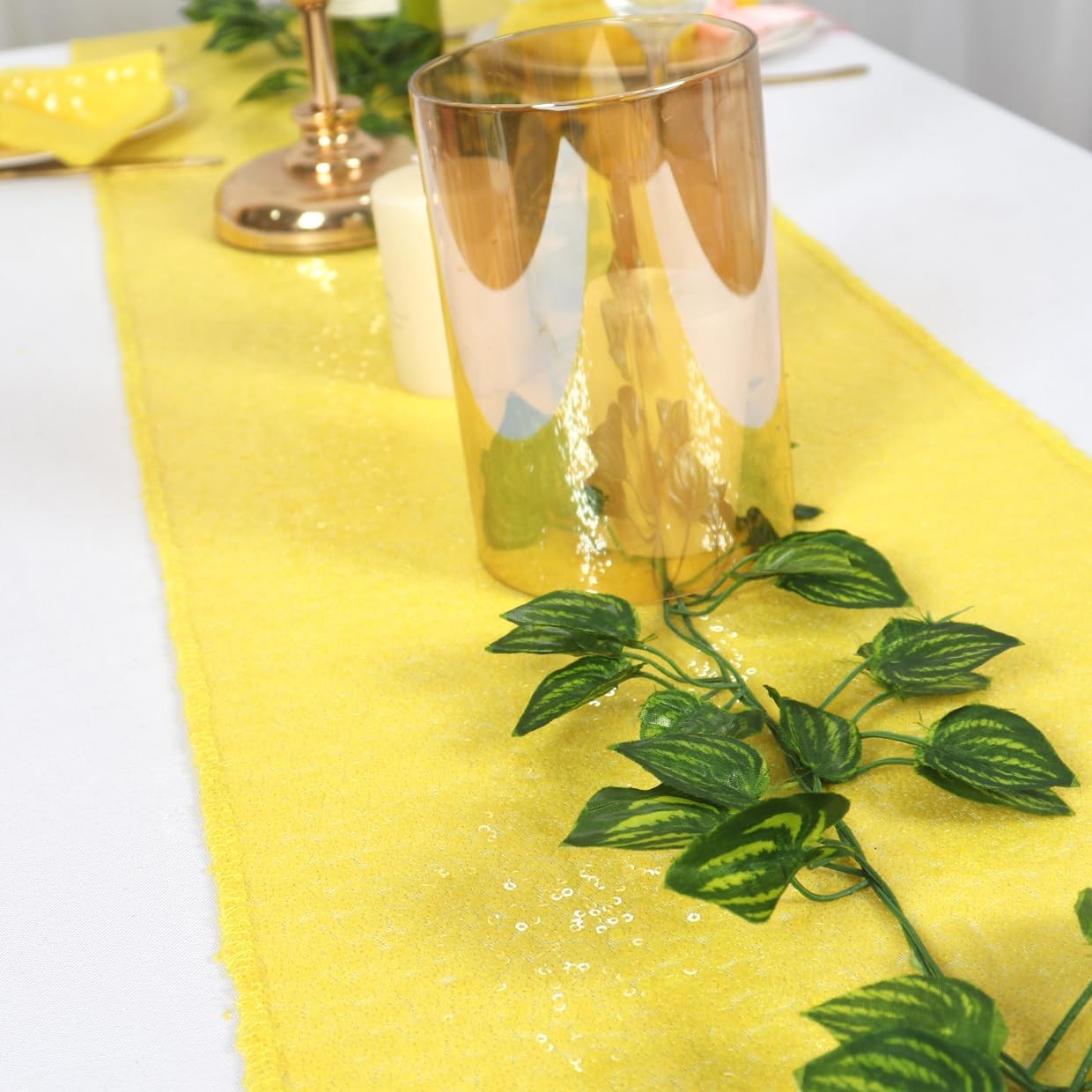 Yellow Sequin Table Runner - 12x108 Inch Glitter Table Cloth for Baby Showers... gallery