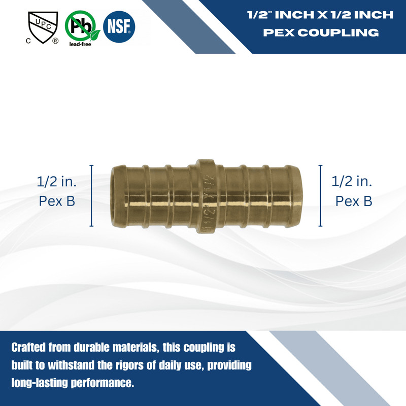 25 Pcs. 1/2" Pex Coupling - Lead Free Brass, Half Inch Crimp Coupling 23-3-4=25 gallery