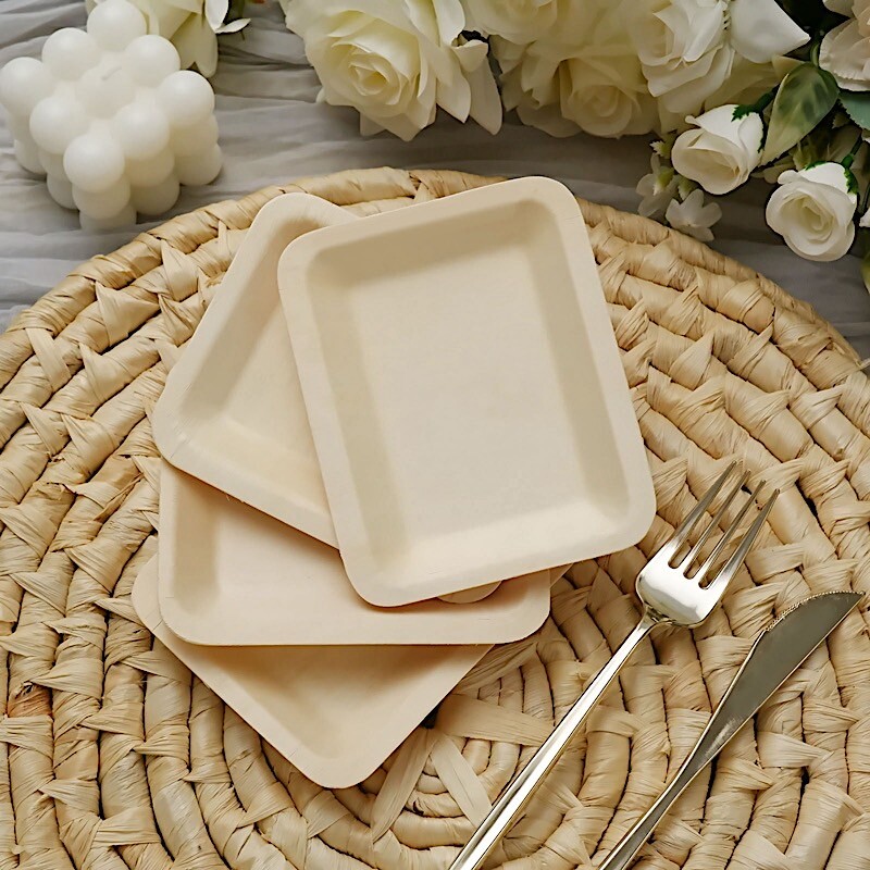 Natural Bamboo 5" x 4" Mini Rectangular Plates Wedding Home Disposable Tableware