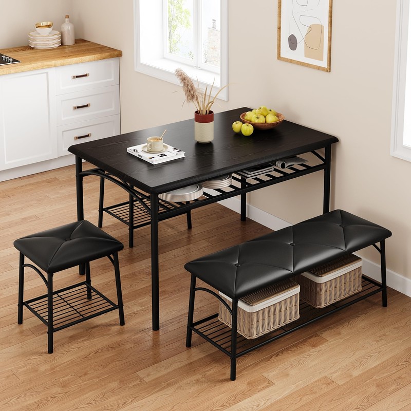Dining Table Set for 4 Kitchen Table with Upholstered Benches and Stools Storage gallery