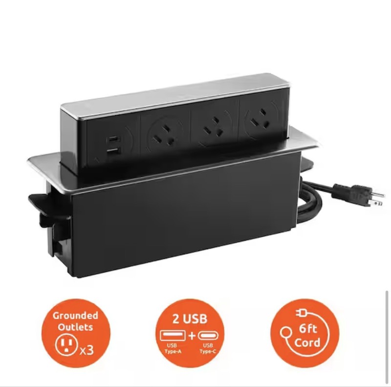 Link2Home Horizontal Pop-Up Socket 3 Grounded Outlets 2 USB & 2 USB NEW gallery