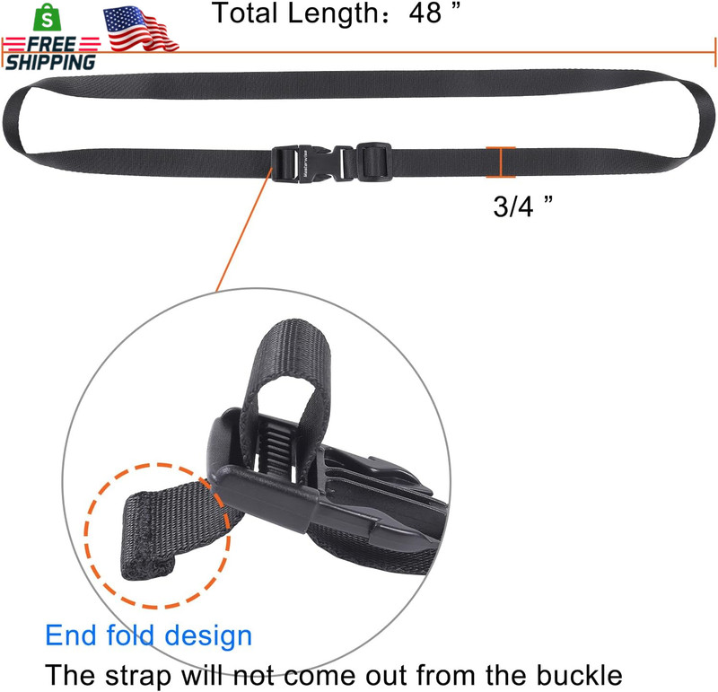 Buckle Straps with Clips, Adjustable Nylon Straps with Buckle, Black 4 Pack (4‘X gallery