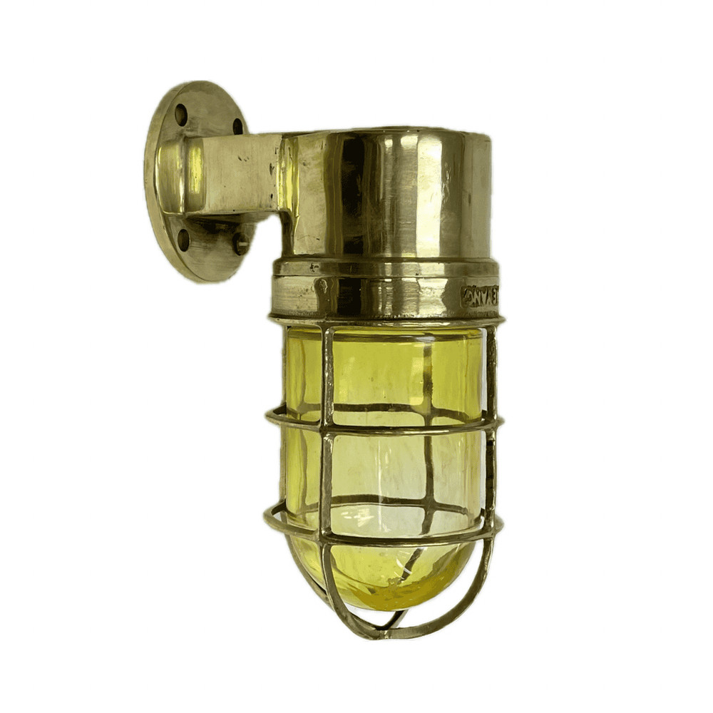 Yellow Globe Solid Brass Dock Light Nautical Wall Fixture