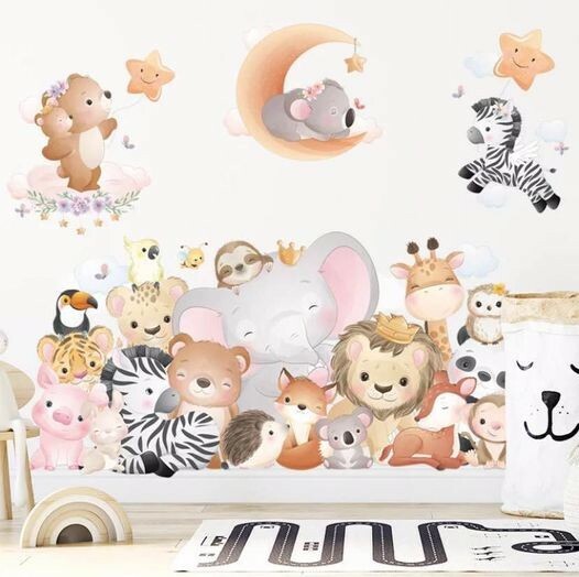 Large High quality PVC Removable Animal Zoo Moon Wall Decal for kids rooms- Star gallery