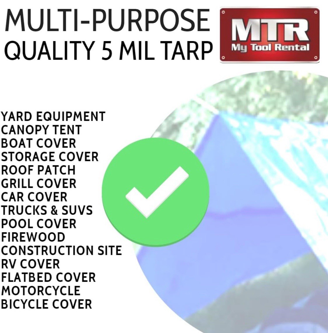 MTR 5 Mil Ultimate Poly Tarp 6ft X 8ft Blue Tarp Heavy Duty Tarp Water Proof gallery