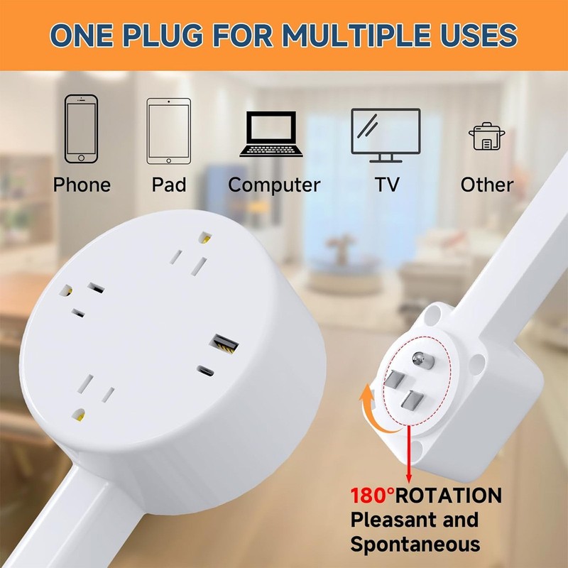 180° Rotating Plug Outlet Extender Stick 26 in Electrical Multi Plug Extendable~ gallery