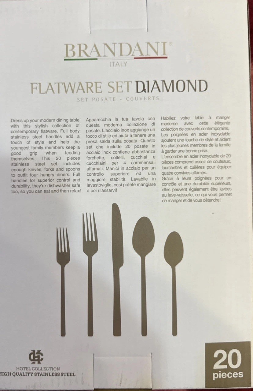 BRANDANI Italy Diamond Hotel Collection Hi Qlty StainlessSteel 20Pc Flatware Set gallery