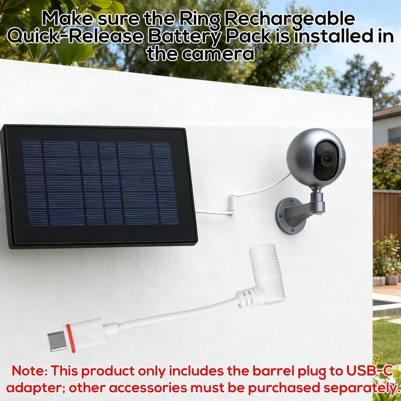 2pcs Barrel Plug to USB-C Power Adapter for Ring Solar Panel USB-C Security ... gallery
