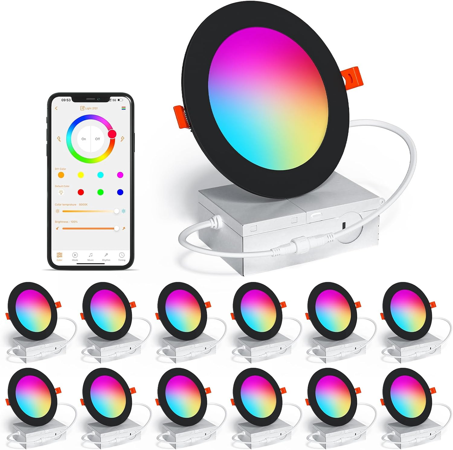 Smart Recessed Lighting 4 Inch RGBCW Color Changing 12W LED Downlight with Junct gallery