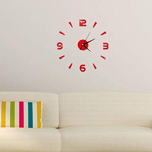 3D Frameless Wall Clock Sticker, Frameless Clock 1mm Acrylic Mirror Watch Red gallery