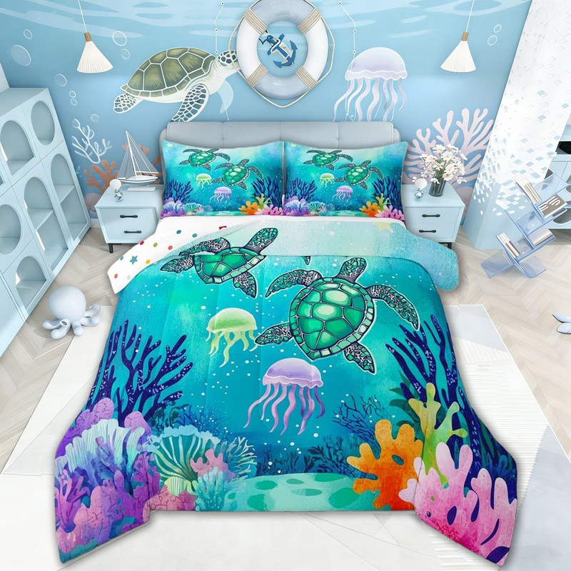Erosebridal Sea Turtle Bedding Set Green Blue Ocean Down Comforter Kingcolorful gallery