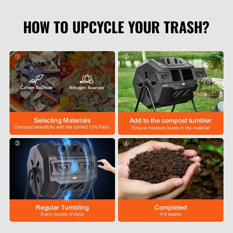 Rotating Dual-Chamber Composter, 43gal, 110lb Steel/PP Build gallery