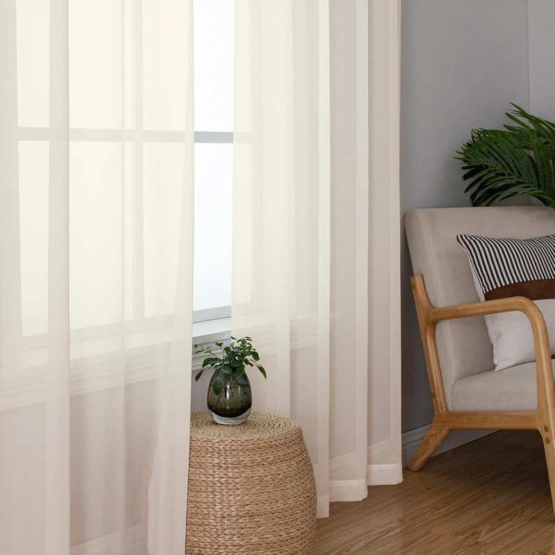 2 Pack: Basic Solid Sheer Curtain 84 Inches Long, 42"W x 84"L 2 Pack Ivory B21 gallery