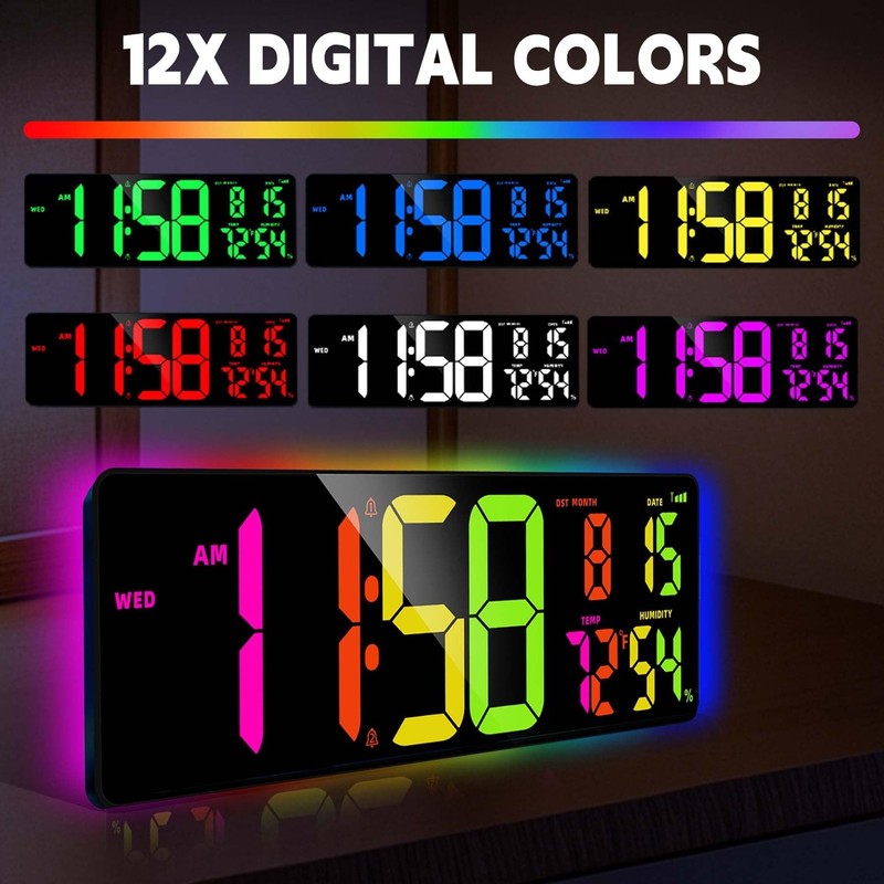 Large Digital Wall Clock 16.5", Count Down Timer, Bluetooth Sync Time, Alarm,... gallery