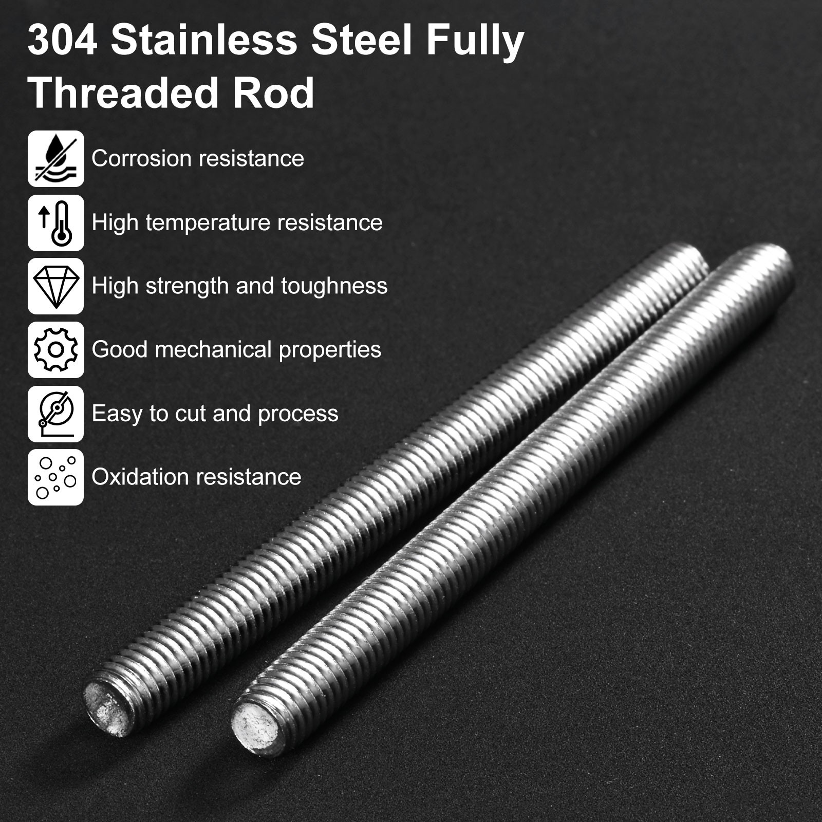 12-Pack Fully Threaded Rod, M5x80mm Stainless Steel Right Hand Thread Bar Studs gallery