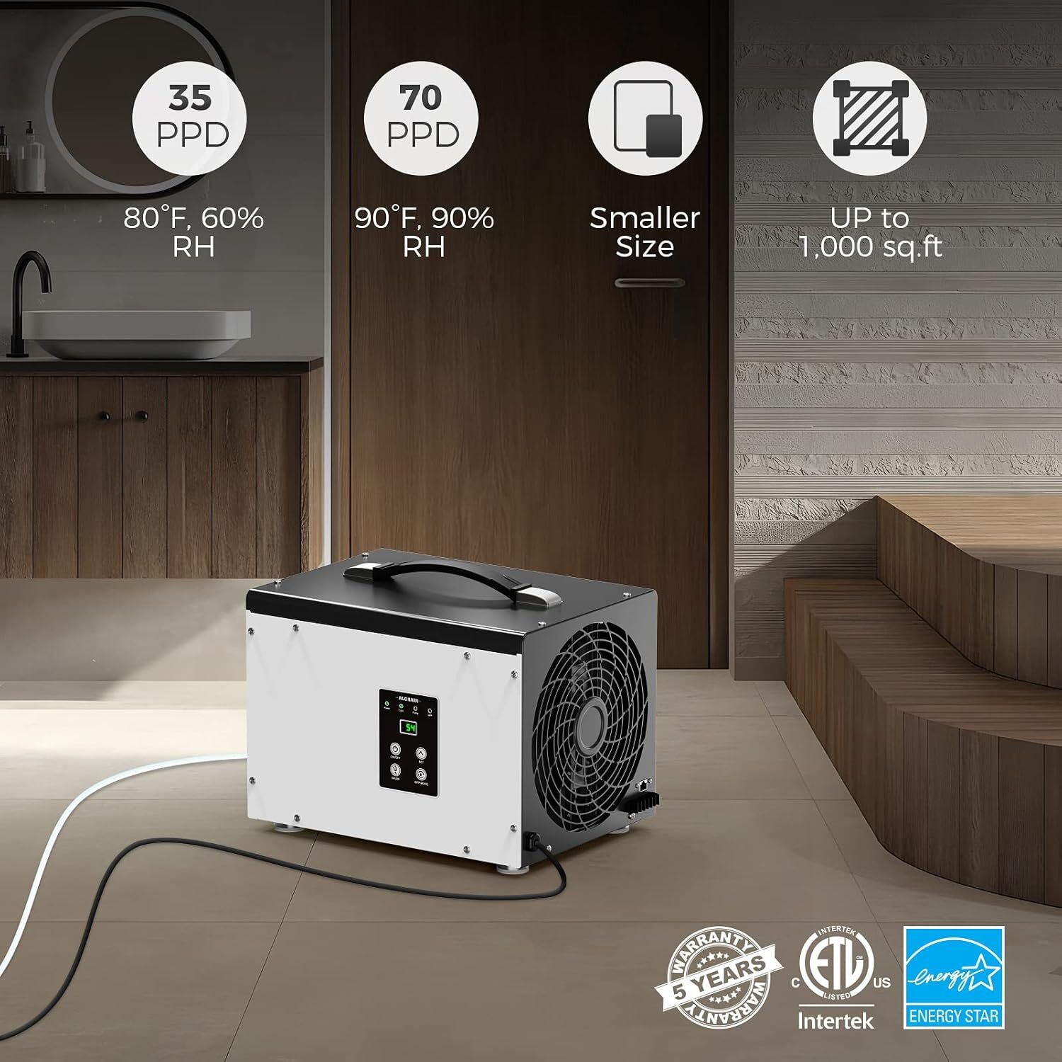 Sentinel HD35P White ALORAIR Crawl Space/Basement Dehumidifier 70Pint EnergyStar gallery