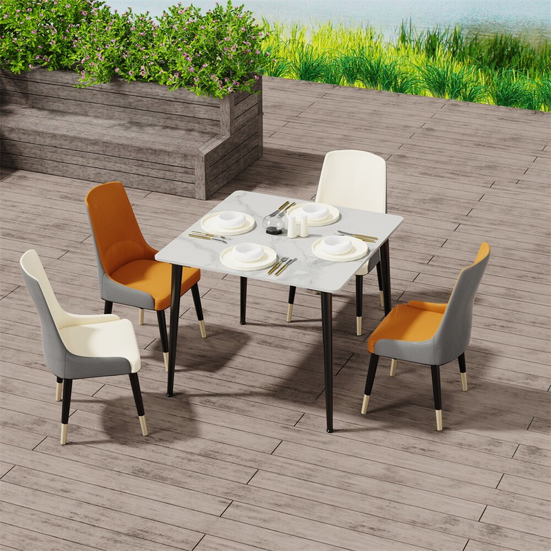 Modern Rectangular/Square/Round Sintered Stone Dining Table White Top Black Legs gallery