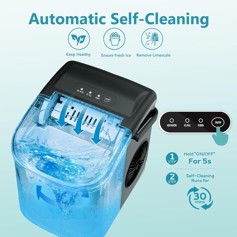 Countertop Ice Maker Machine with Handle, 26lbs in 24Hrs, 9 Ice Cubes Ready gallery
