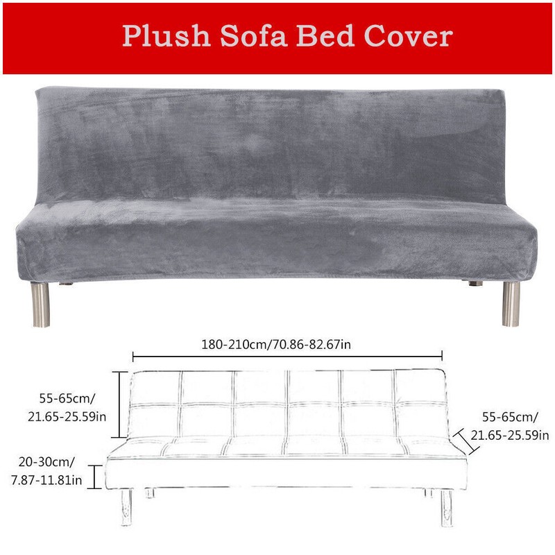 Velvet Stretch Sofa Bed Cover Armless Futon Slipcover Solid Color Protector US gallery