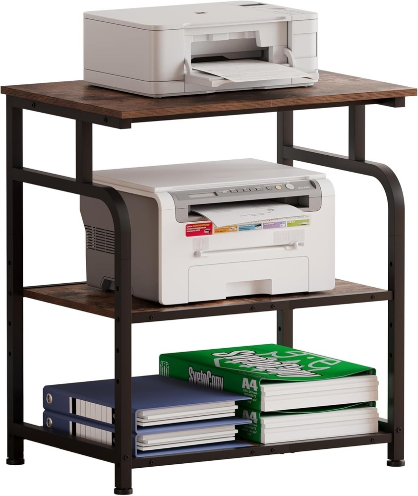 3-Tier Rolling Printer Stand with Adjustable Shelf Rustic Brown
