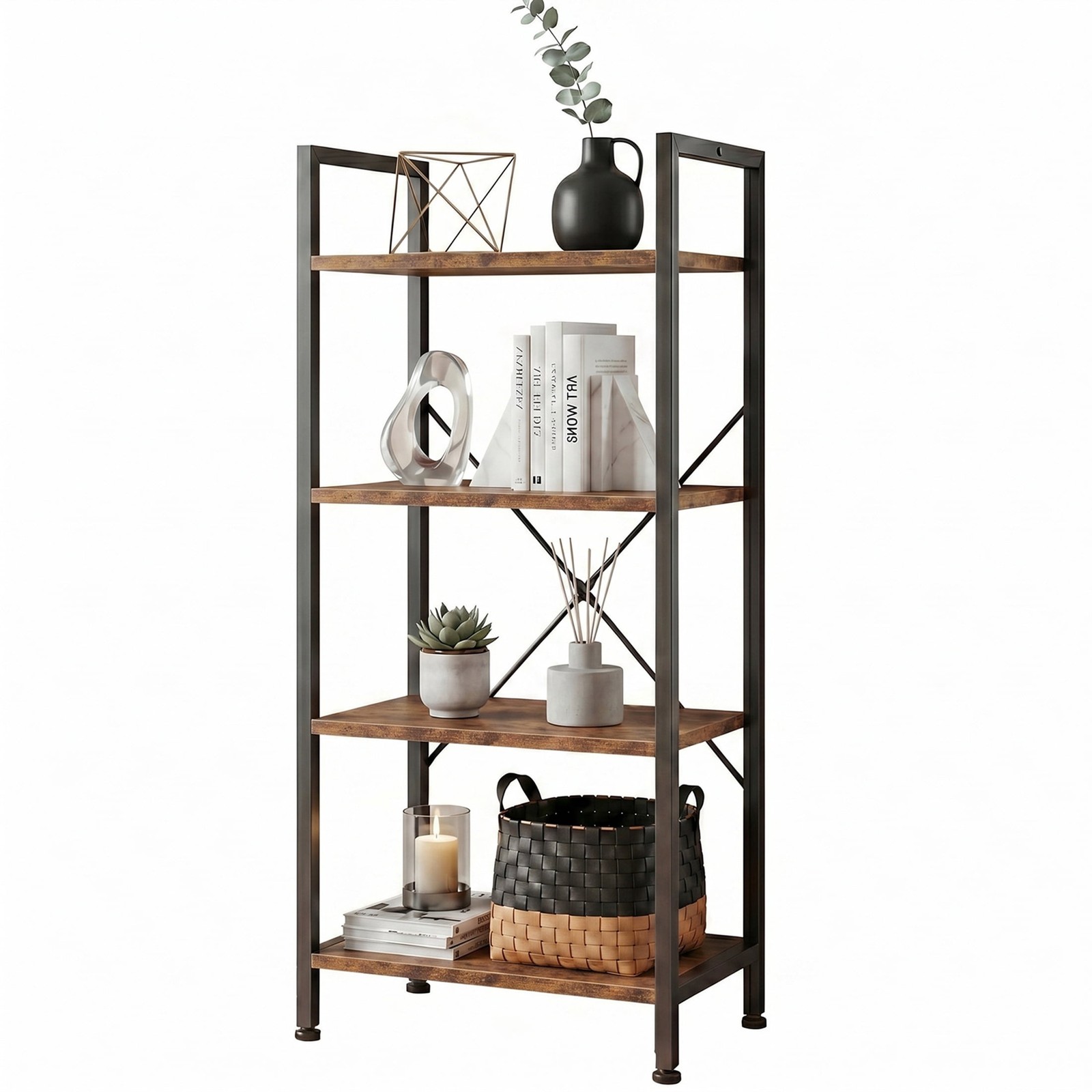 Bookshelf, 4-Tier Small Industrial Storage Shelf & Shelves, Metal Bookcase gallery