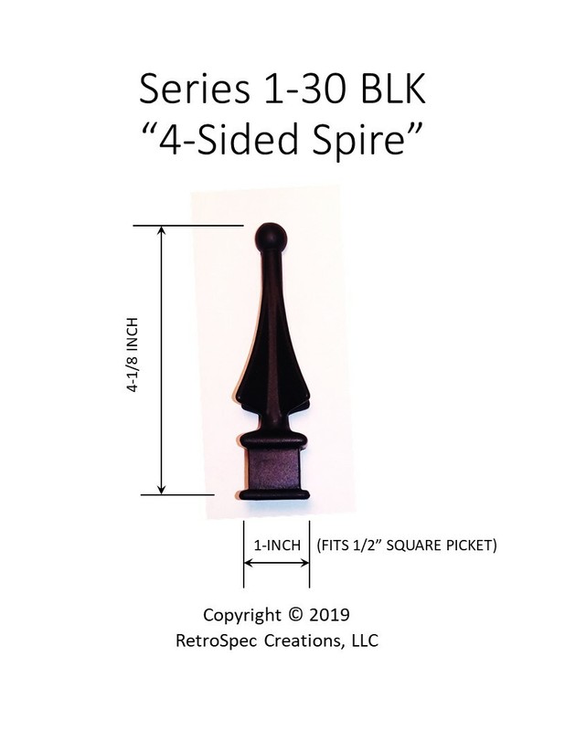 25 EACH (1/2-INCH) BLACK PLASTIC IRON FENCE FINIAL TOPS 1-30 4-SIDED SPIRE gallery