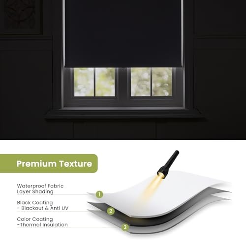 100% Blackout Cordless Roller Window Shades,Blackout Window 35"W x 72"H White gallery