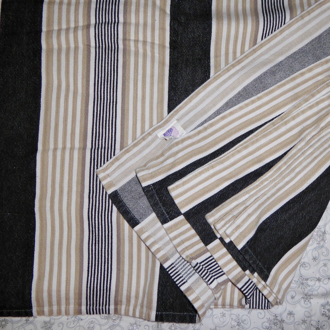 BLACK/WHITE/TAN/BEIGE STRIPE TABLECLOTH COTTON 54" X 88" RECTANGULAR FARMHOUSE gallery